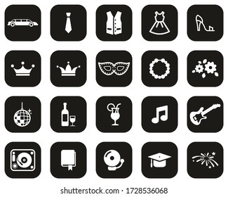 Prom Night Icons White On Black Flat Design Set Big