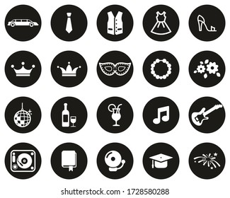 Prom Night Icons White On Black Flat Design Circle Set Big