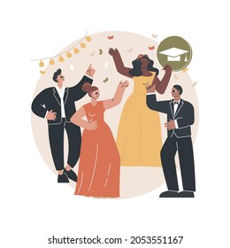 Prom party abstract concept vector illustration. Prom night invitation, promenade school dance, graduate occasion, school ball, students party, glamorous event, special night abstract metaphor.