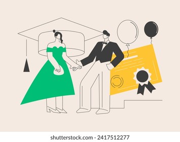 Prom party abstract concept vector illustration. Prom night invitation, promenade school dance, graduate occasion, school ball, students party, glamorous event, special night abstract metaphor.