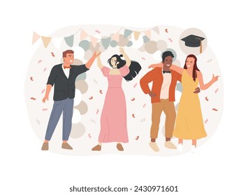 Prom party isolated concept vector illustration. Prom night invitation, promenade school dance, graduate occasion, school ball, students party, glamorous event, special night vector concept.