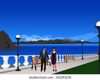 promenading  people