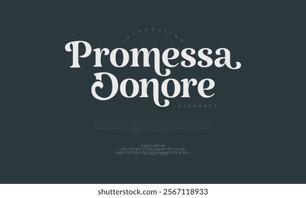 Promessa typography beauty fashion elegant minimalist serif italic fonts decorative wedding vintage retro logos. Minimal luxury font alphabet logo. Vector illustration