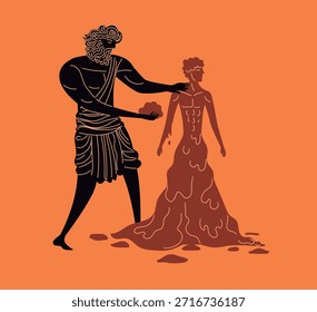Prometeu moldando o primeiro humano a partir de argila na mitologia grega