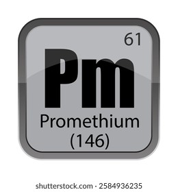 Promethium Pm element. Atomic number 61. Mass 146 detail. Vector chemistry tile.