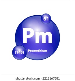 Promethium (Pm) icon structure  chemical element round shape circle blue dark. 3D Illustration vector. Chemical element of periodic table Sign with atomic number. Study in science for education. 