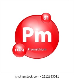 Promethium (Pm) icon structure chemical element round shape circle red easily.  Chemical element of periodic table Sign with atomic number. Study in science for education. 3D Illustration vector.