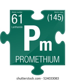 Promethium symbol. Element number 61 of the Periodic Table of the Elements - Chemistry - Puzzle piece with green background