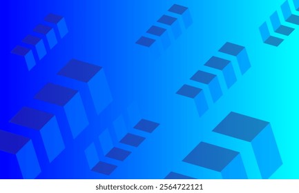 Prominent abstract art design showcasing blue tonal backgrounds and floating cubical geometric shapes conveying balance and modernity.