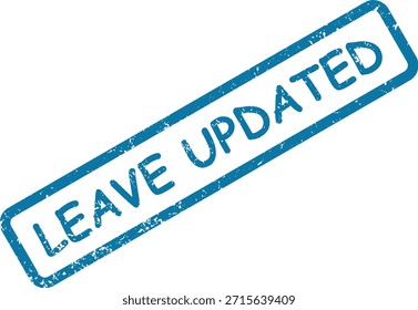 Un texto azul prominente del efecto del sello de goma "DEJAR ACTUALIZADO" dentro de un borde rectangular, indicando un cambio en el Estado.