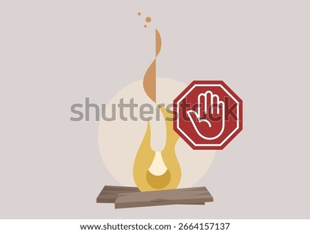 Prominent display of a vibrant fire symbol alongside the universal stop sign, emphasizing the urgency of fire safety and effective hazard management techniques in communal spaces