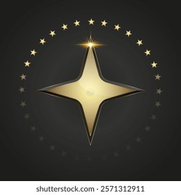 a prominent golden star with smooth, reflective surfaces, radiating luxury and elegance. Surrounding the central star is a circle of smaller golden stars