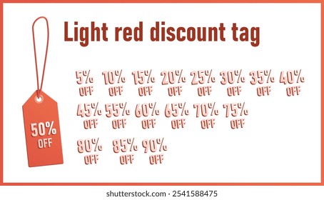 A prominent light red discount tag displaying various sales percentages intended for promotional marketing use