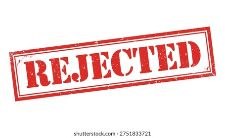A prominent red rectangular stamp with the word REJECTED in bold, uppercase letters, diagonally placed on a clean white background.