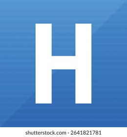 A prominent white capital letter H displayed against a vibrant blue square backdrop, commonly associated with health facilities and care environments. Simple and clean design.