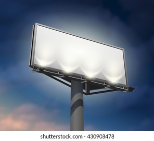 Prominently placed billboard to promote your company lighted and clearly visible at night abstract vector illustration. Editable EPS and Render in JPG format