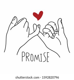 Promise  outline vector with red heart concept