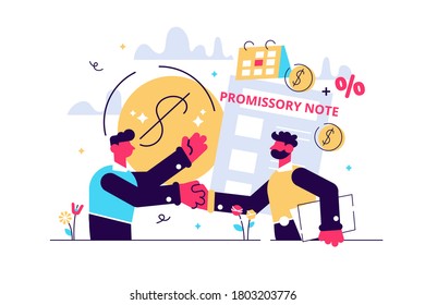Promise to pay. Money borrowing document. Credit deal, legal contract. Promissory note, commercial paper form, simple loan agreement concept. Bright vibrant violet vector isolated illustration