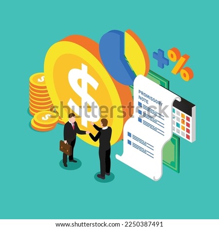 Promissory note Money borrowing loan agreement 3d isometric vector illustration concept for banner, website, landing page, ads, flyer template