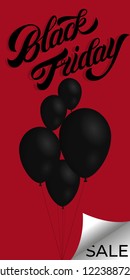 Promo Abstract Calligraphic Vector Illustration for your business artwork. Black Friday Sale handmade lettering, calligraphy with red background for logo, banners, labels.