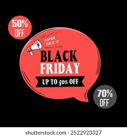 Promo background for Black Friday. Modern banner with symbol of Black Friday with holographic realistic ribbons with lettering sale. Design template for Black Friday sale, advertising, social media