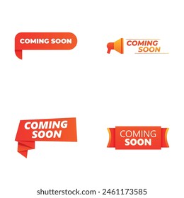 Promo banner icons set cartoon vector. Promotional sticker and label coming soon. Marketing strategy