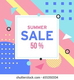 Promo banner in memphis style. Special offer sale red tag isolated vector trendy flat style. Discount offer price label, symbol for advertising campaign in retail, sale promo marketing.