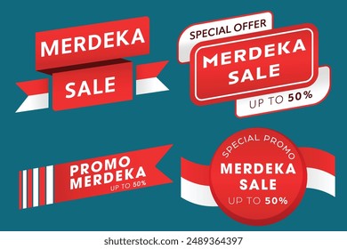 Promo banner set for Indonesia Independence day event. 17 Agustus Hari Kemerdekaan Sales Promotion for social media, flyer, brochure, marketing, etc.