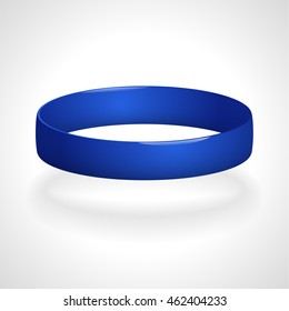 Promo bracelet. Blue silicone bracelet for hand. Vector illustration.