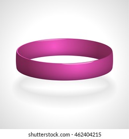 Promo bracelet. Pink silicone bracelet for hand. Vector illustration.