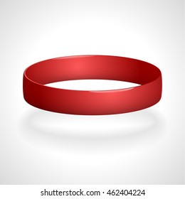 Promo Bracelet. Red Silicone Bracelet For Hand. Vector Illustration.