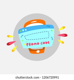 Promo code. Concept promotions. Flyers Cartoon Vector.