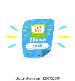 Promo code. Concept promotions. Flyers Cartoon Vector.