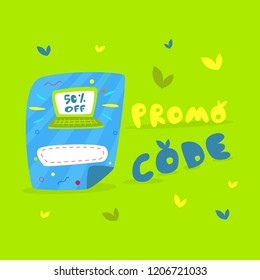 Promo code. Concept promotions. Flyers Cartoon Vector.