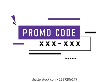 Promo code, coupon code label design. Geometric flat banner. Discount on the banner. Discount icon. Promo code design, coupon voucher sign. Use promo code and buy now