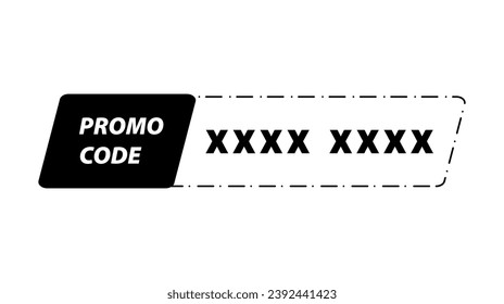 Código de promoción. Diseño de etiqueta de código de cupón. Descuento promocional elemento de diseño plano sobre fondo blanco. Ilustración del vector