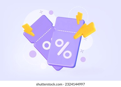 Promo code flash sale and coupons with percentage sign.  Discount ticket banner. Special promo gift voucher. Modern vector template illustration. 