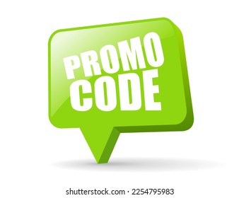Promo code glossy icon on white background, business flat illustration, abstract glass web design element for website or online shop.
