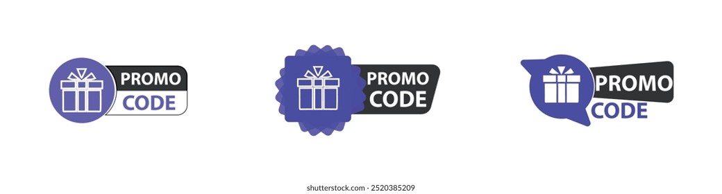 Rótulo do código promocional. Modelo de código promocional para marketing na Web. Ilustração vetorial