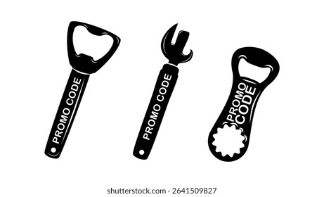 promo code as manual bottle opener, Black Isolated Silhouette
