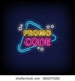 Vector de texto con estilo de señalización neón de código de promoción