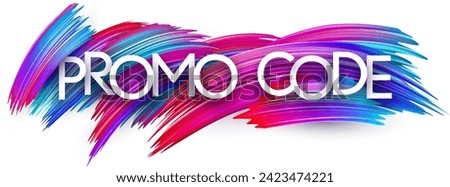 Promo code paper word sign with colorful spectrum paint brush strokes over white. Vector illustration.