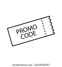 Ticket de CÓDIGO PROMOCIONAL. Descuento de Cupón. Voucher de oferta de marca. Token de ahorro de Vector.