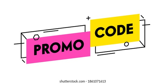 Promo Code Trendy Banner Of Simple Design, Promotional Poster, Gift Coupon Or Voucher. Promocode Certificate Digital Marketing Graphic Element Isolated On White Background. Linear Vector Illustration