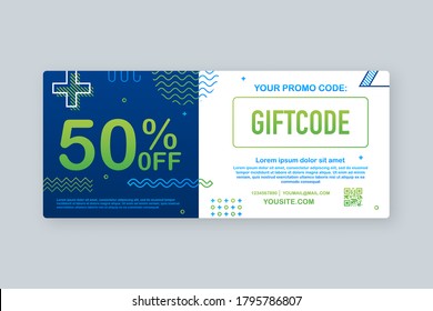 Promo code. Vector Gift Voucher with Coupon Code. Premium eGift Card Background for E-commerce, Online Shopping. Marketing. Vector illustration.