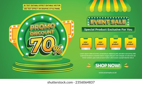 PROMO DISCOUNT 70 PERCENT 3D TEXT EFFECT EDITABLE SALE BIG EVENT BANNER FLYER SALE SPECIAL OFFER TEMPLATE BACKGROUND