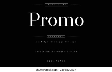 Promo Elegant Font Uppercase Lowercase and Number. Classic Lettering Minimal Fashion Designs. Typography modern serif fonts regular decorative vintage concept. vector illustration