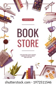 Promo flyers for bookstore, bookshop, library, book lover, e-book, education. A4 vector illustration for poster, banner, advertising, cover.