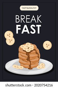 Promo flyers for breakfast menu, healthy eating, nutrition, cooking, fresh food, dessert, diet, pastry, cuisine. Vector illustration for banner, flyer, cover, advertising, menu, poster.