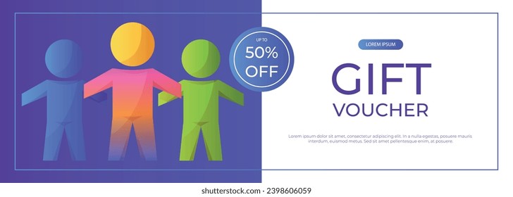 Promo gift voucher world autism awareness day with jigsaw group of child people. International solidarity, asperger’s day. Health care, mental illness. Social media post for poster, advertising, cover
